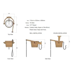 Buitendouche Kantelemmer 18L Cederhout -Hayward Verkoop Buitendouche kantelemmer installatie afmetingen 02